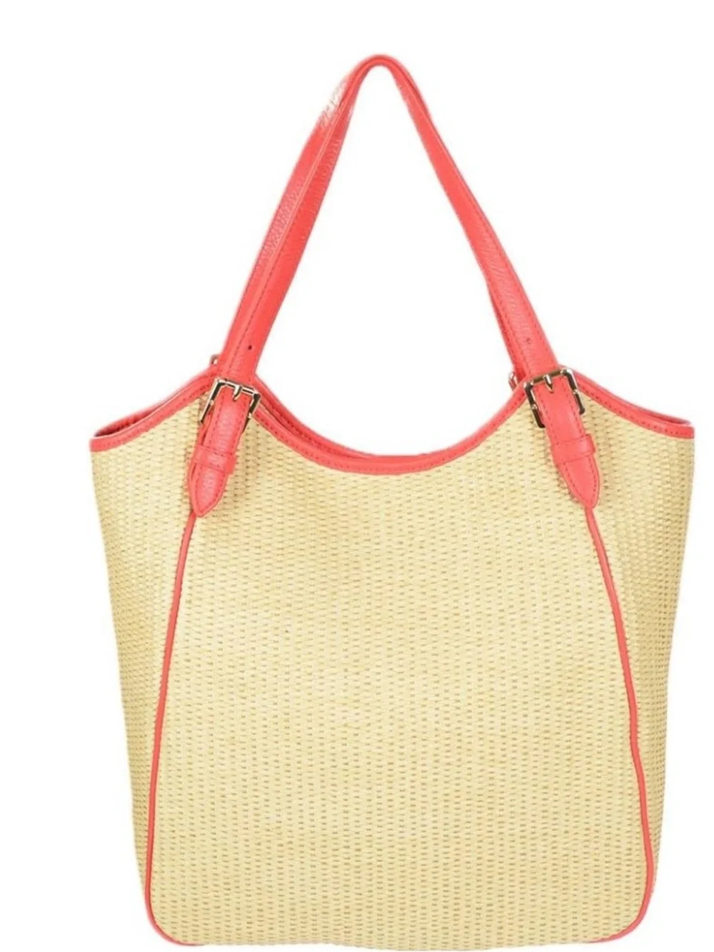 Tory Burch Raffia Straw Tote with Poppy Red Leather Trim